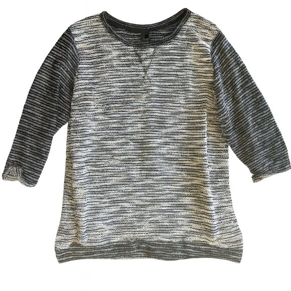 H&M Women’s L Striped Knit Sweater 3/4 Sleeve Black White Casual Top-A302 - Picture 1 of 6